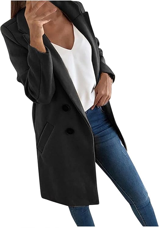Long Winter Coats for Women Double Breasted Blazer Camel