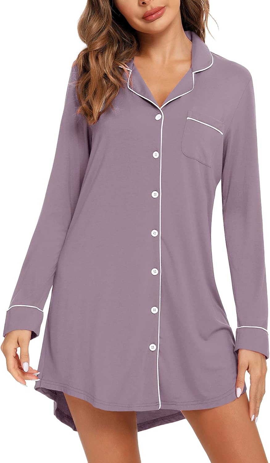 Senert Nightgowns for Women Short/Long Sleeve Sleep Shirt Button Down Night Gowns Maternity Pajamas Nursing Dress Sleepwear - Image 3