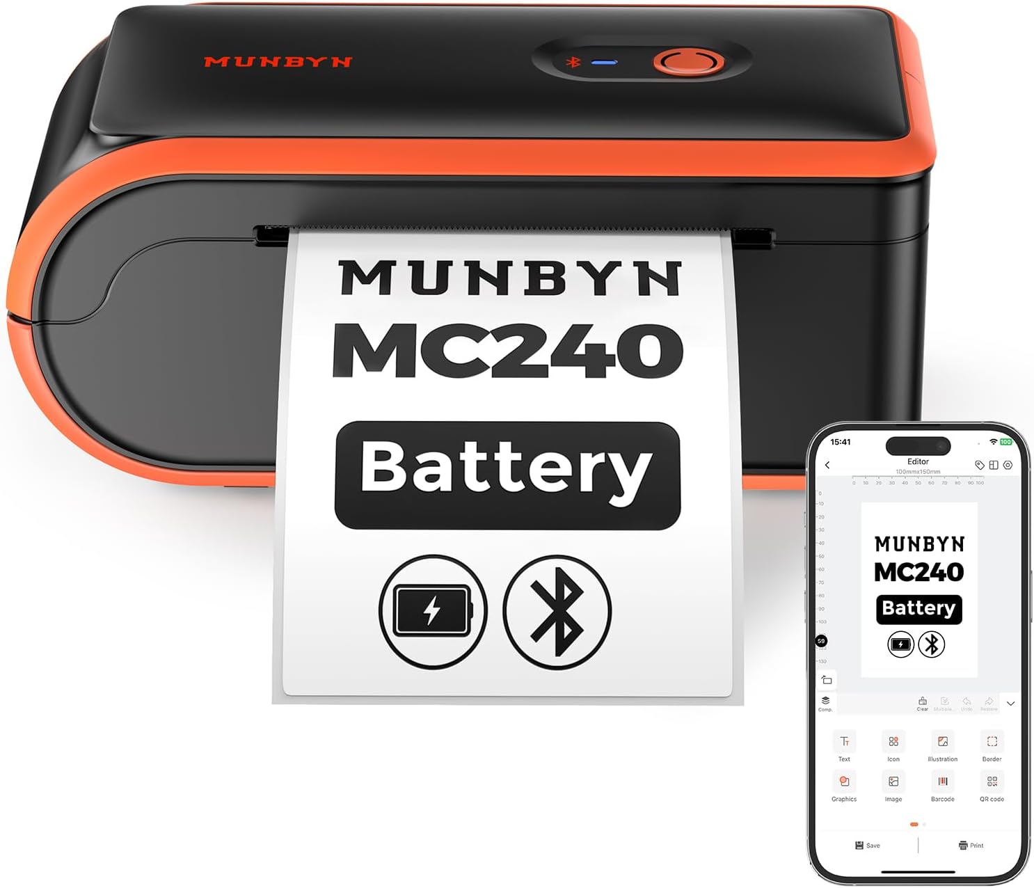 MUNBYN MC240 Bluetooth Thermal Label Printer+2 Inch Circle Thermal Labels+ILH03 5-in-1 Desk Organizer with Drawers, Hooks