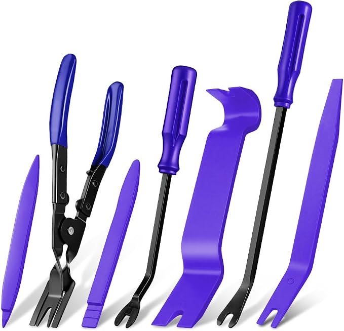 Flintronic Kit de Herramientas Desmontaje Coche, 7PCS Herramienta de Desmontar, Desmontadores de Plastico del Panel Frontal del Coche, para Desmontar Audio Vehículo Radio Interior Recubrimiento(Azul)