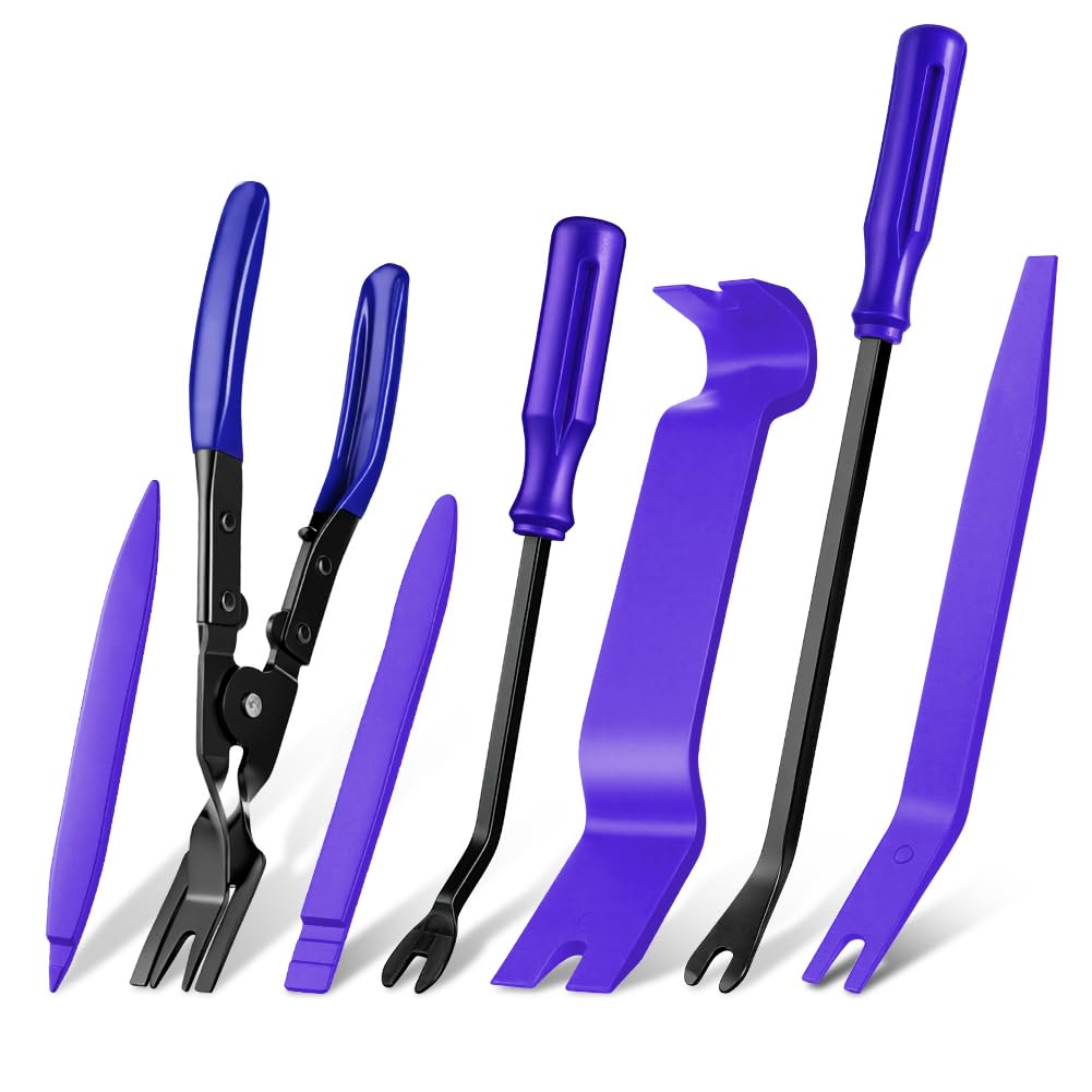 flintronic 7PC Auto Zierleistenkeile, Hebelwerkzeug Auto, Demontage Werkzeug Innenraum Verkleidung, Türverkleidung Werkzeug für Fahrzeug Innen Verkleidung Reparatur Zierleisten Keil Clip Löser(Blau)