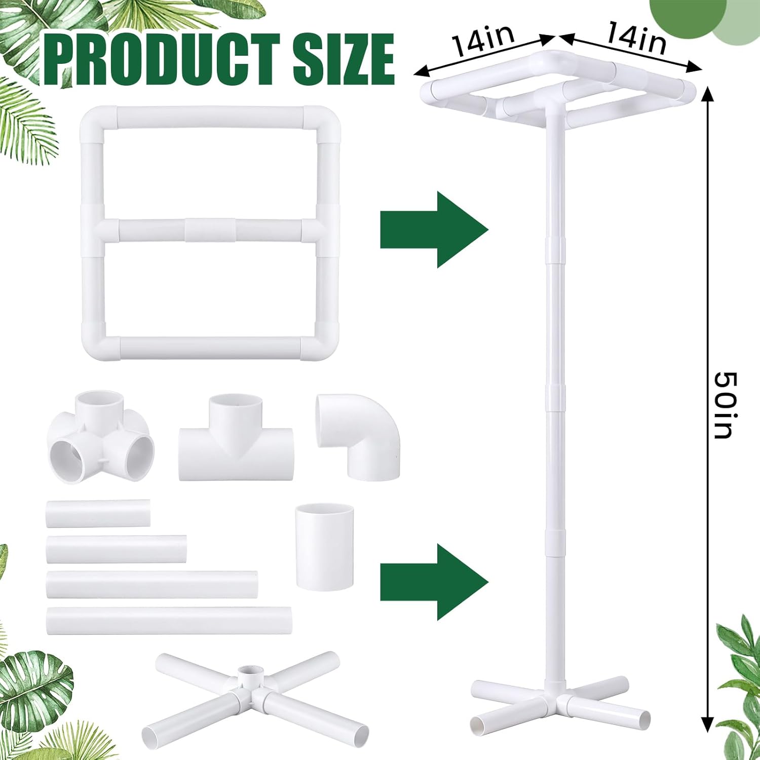 Vicenpal 2 Pcs Dragon Fruit Trellis 14"x14"x50" Cactus Trellis PVC Plant Support for Climbing Plants in Outdoor Gardens Climbing Plant Support Frame Easy Assembly Weatherproof for Vertical Garden