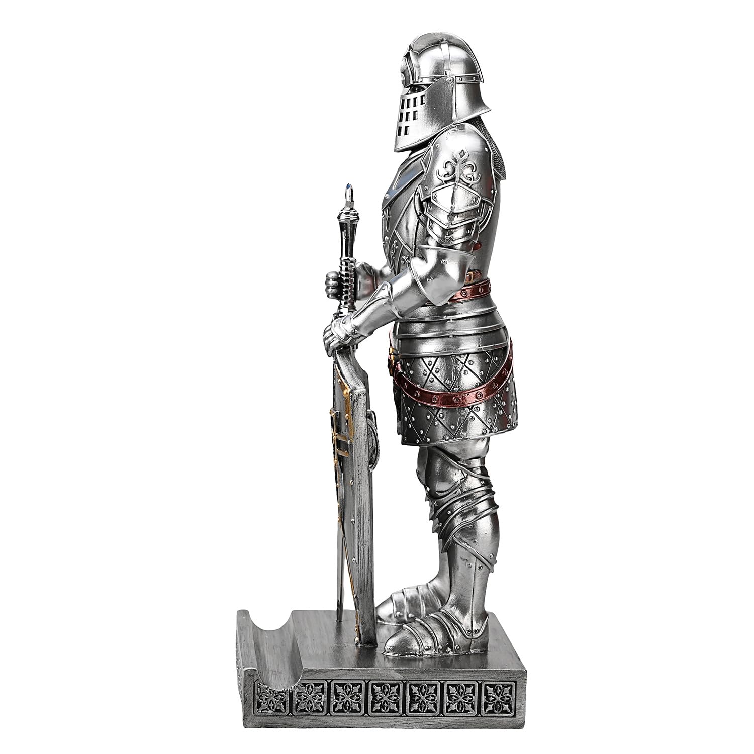 Ozdoba King's Guard figurka rycerza na biurko, akcesoria biurkowe, uchwyt na długopis, stojak do papieru do biura i domu (srebrny)