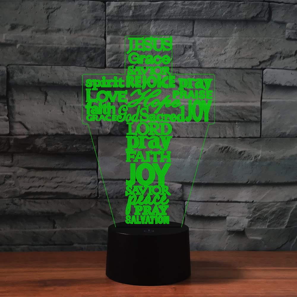 Lampada 3D Led Gesù Croce Con Telecomando 16 Colori – Luce Notturna Acrilica Per Camera Da Letto, Regalo Originale - 3