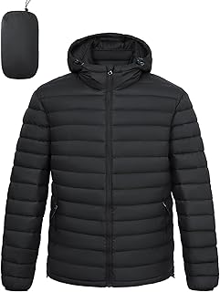 LZACTOIN-X Men's Lightweight Packable Puffer Jacket Hooded High Collar Insulated Water-Resistant Winter Jackets Puffy Coat