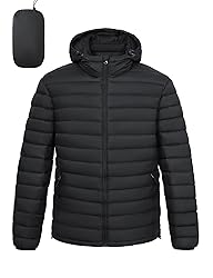 LZACTOIN-X Men's Lightweight Packable Puffer Jacket Hooded High Collar Insulated Water-Resistant Winter Jackets Puffy Coat