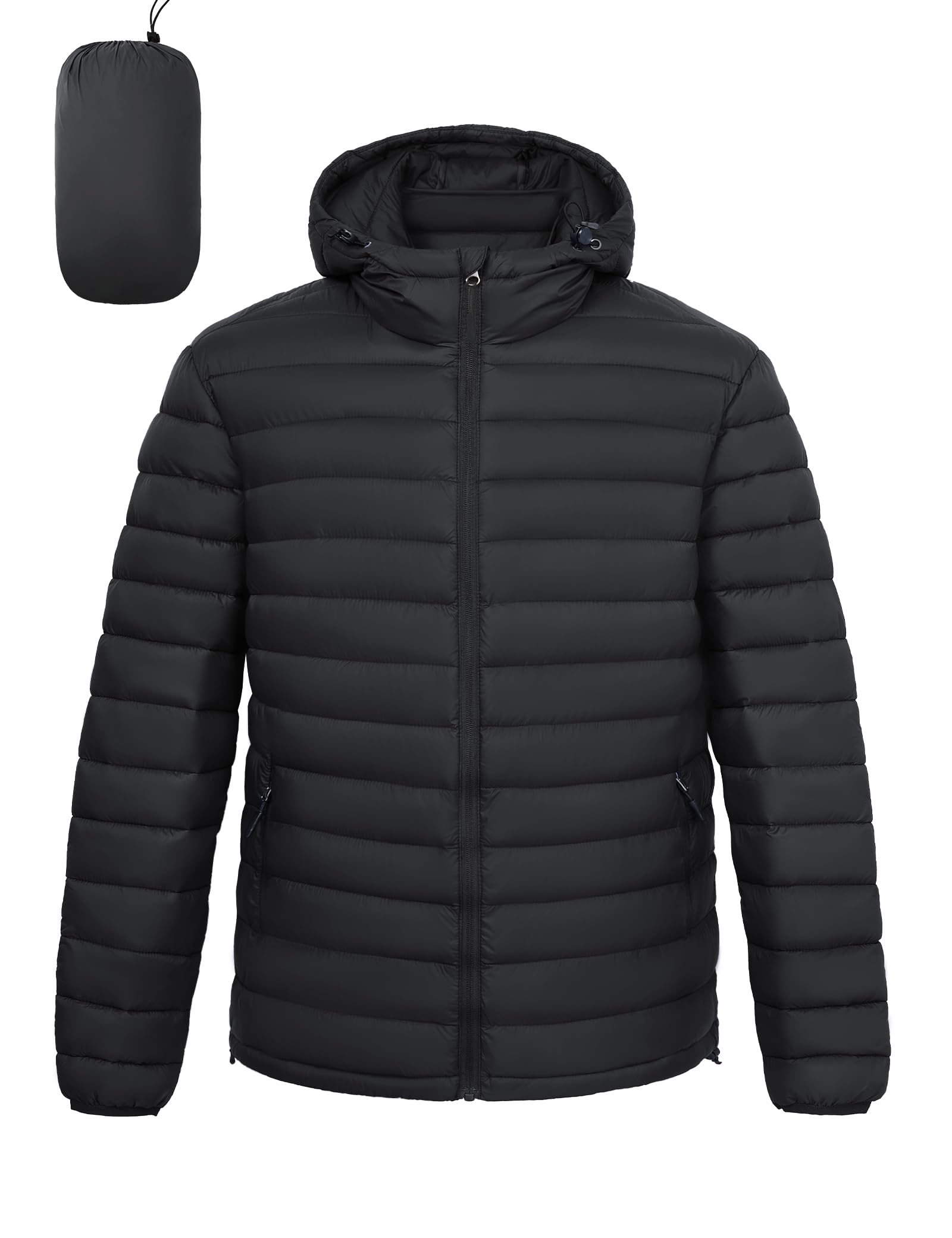Mens Lightweight Packable Puffer Jacket Hooded High Collar Insulated Water-Resistant Winter Jackets Puffy Coat