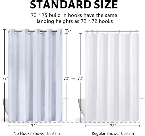 Miniatura 6 de Furlinic Cortina de ducha blanca impermeable de 72 x 75 pulgadas, no necesita gancho, cortina de baño de tela de poliéster suave con 10 ojales