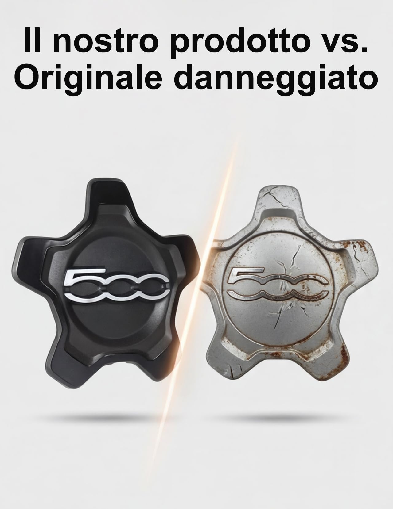 Coprimozzo Fiat 500X, Ricambio Originale con Adattamento Perfetto e Bloccaggio Sicuro per 735626312 735626311 Copri mozzo Fiat 500X Copri mozzo 500X (1 bordo nero scritte argento)