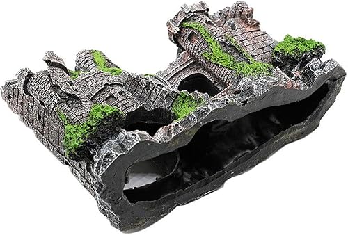 Miniatura 3 de Diseño de castillo antiguo de resina para decoración de acuario, escondites de cueva de piedra, accesorios de pecera para tortuga de camarones Betta