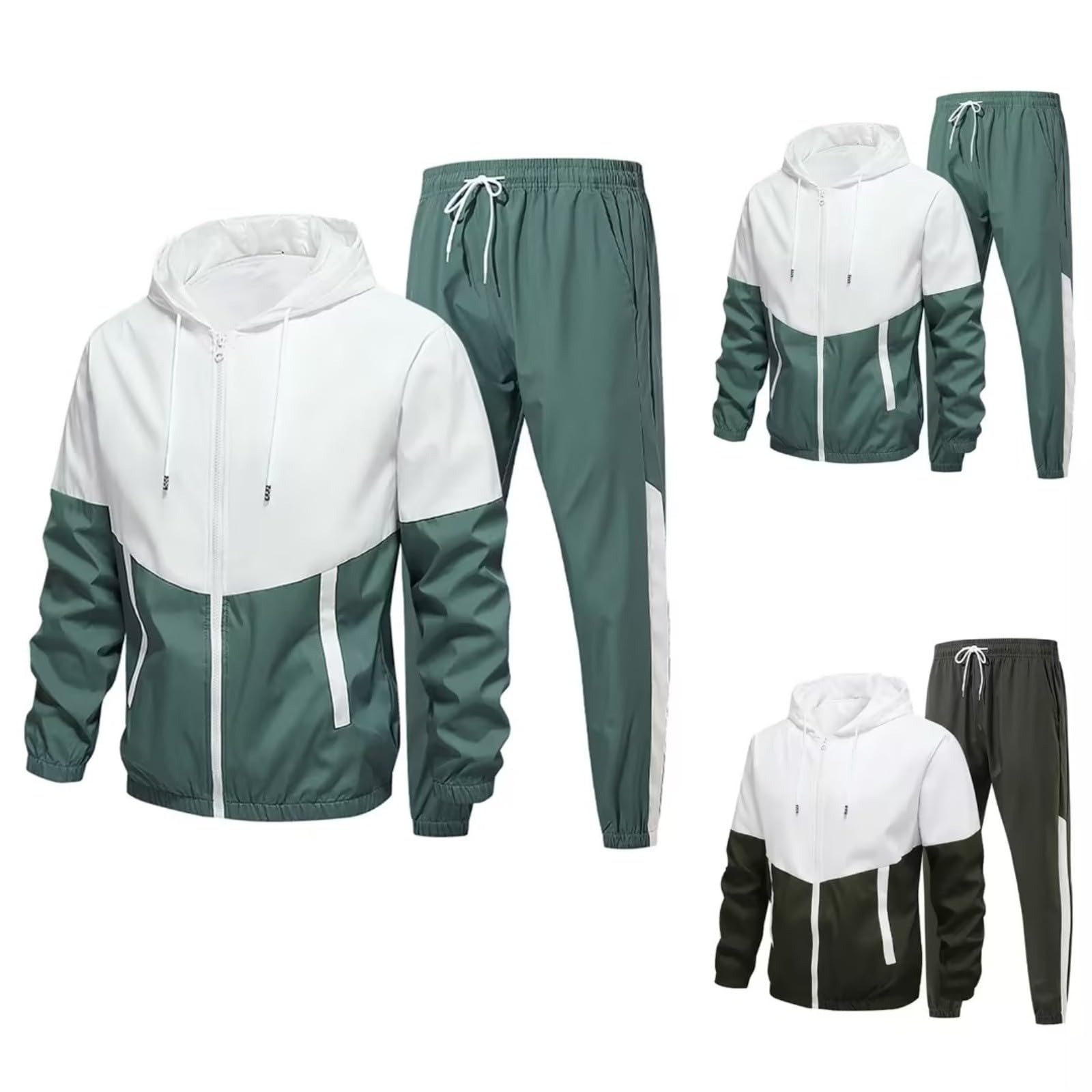 Męski zestaw dresowy, bluza z kapturem i joggery, 2-częściowy dres treningowy z zamkiem błyskawicznym, lekka kurtka z kapturem i spodnie ze sznurkiem, miękka, oddychająca odzież sportowa, na siłownię
