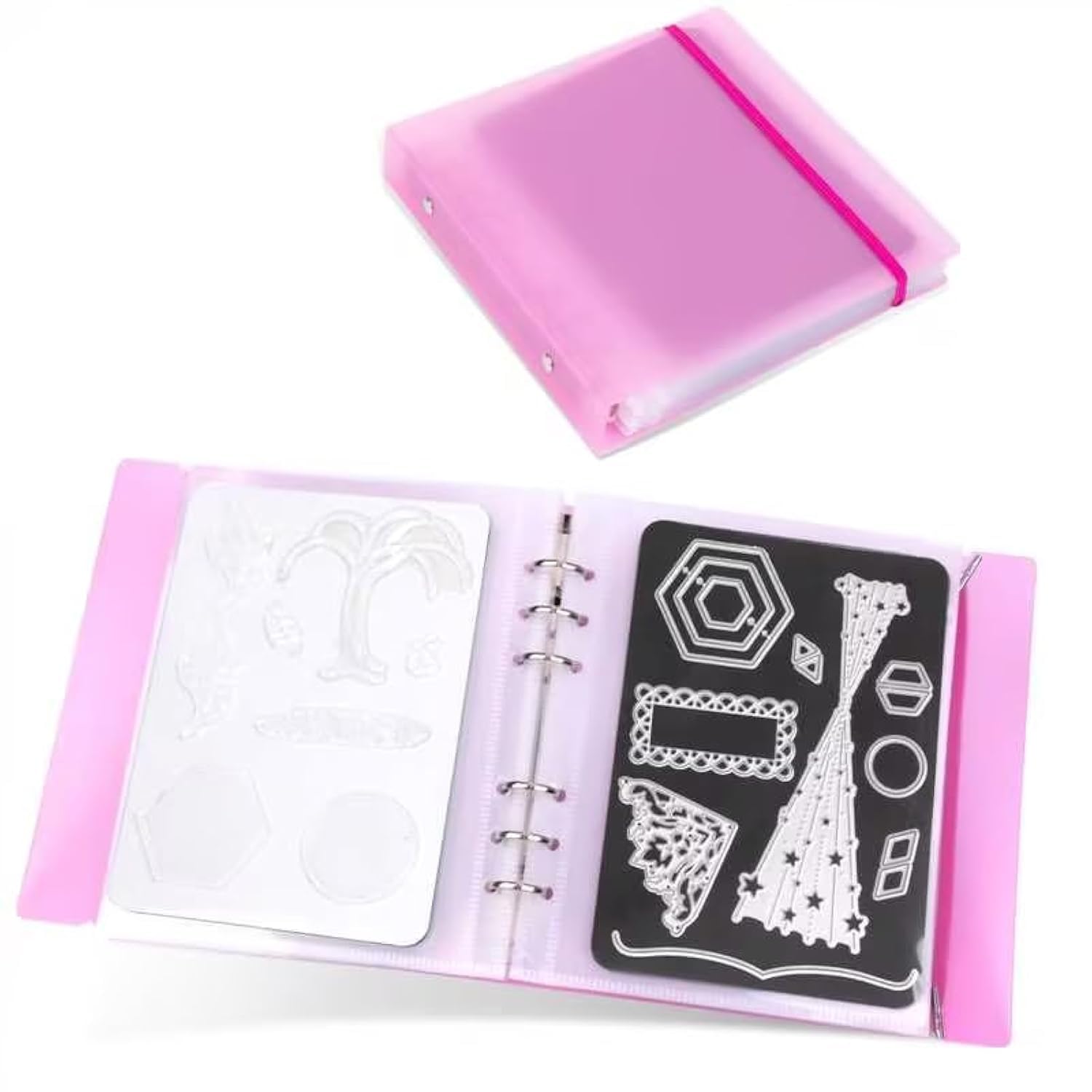 UNIMEIX Thicken 10 Pcs Magnetic Sheets for Die Storage with 1 Binder Cover, Stamp and Die Storage Die Cut Storage for Card Making Supplies(1.2 mm Thickness, Pink