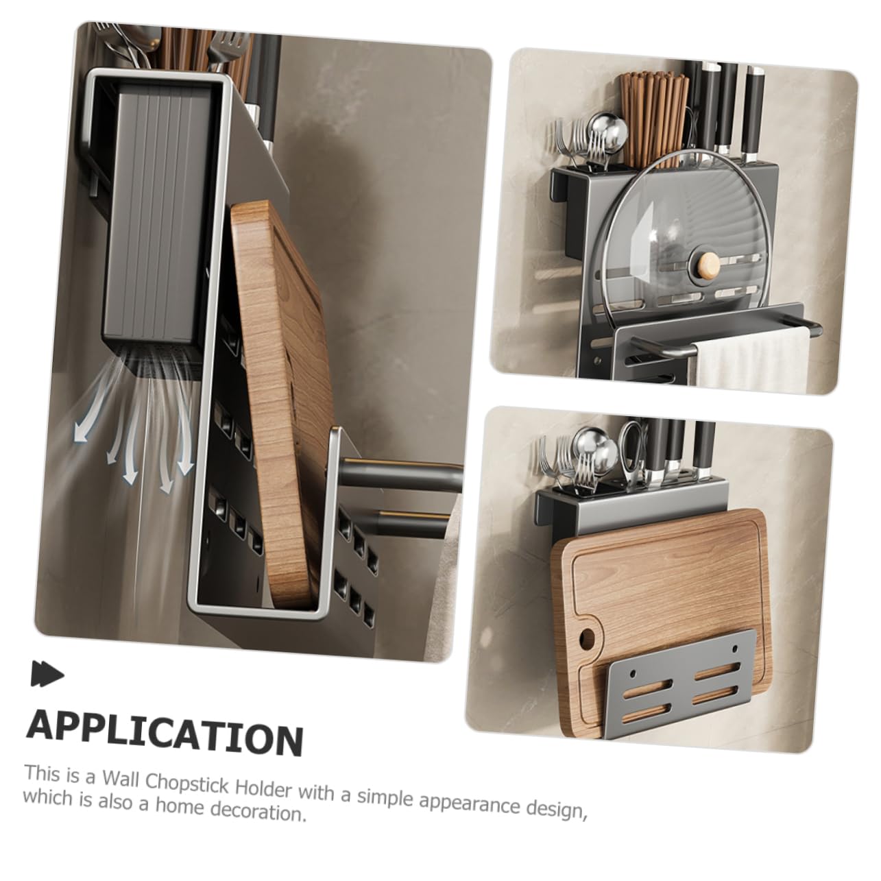 Cabilock Porte-Couverts Mural Multifonction A8 en Acier au Carbone Gris | Égouttage Intégré, Résistant à Rouille Rayures, pour Baguettes, Fourchettes, la Cuisine Domestique