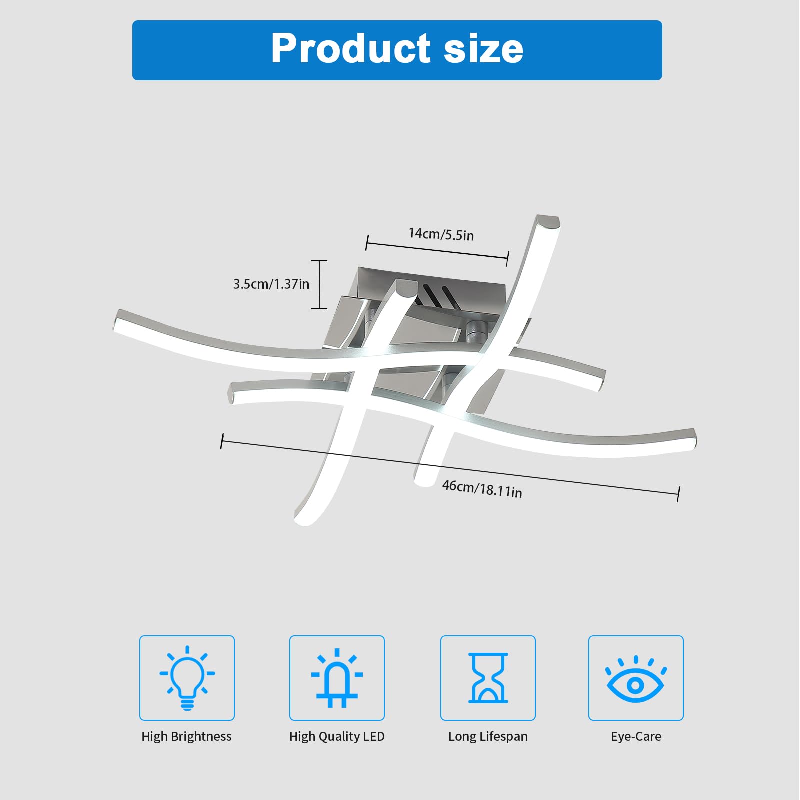 Goeco LED Ceiling Light, 24 W Modern Curved Chandelier with 4 LED Boards Cold White Light 6500K - Image 2