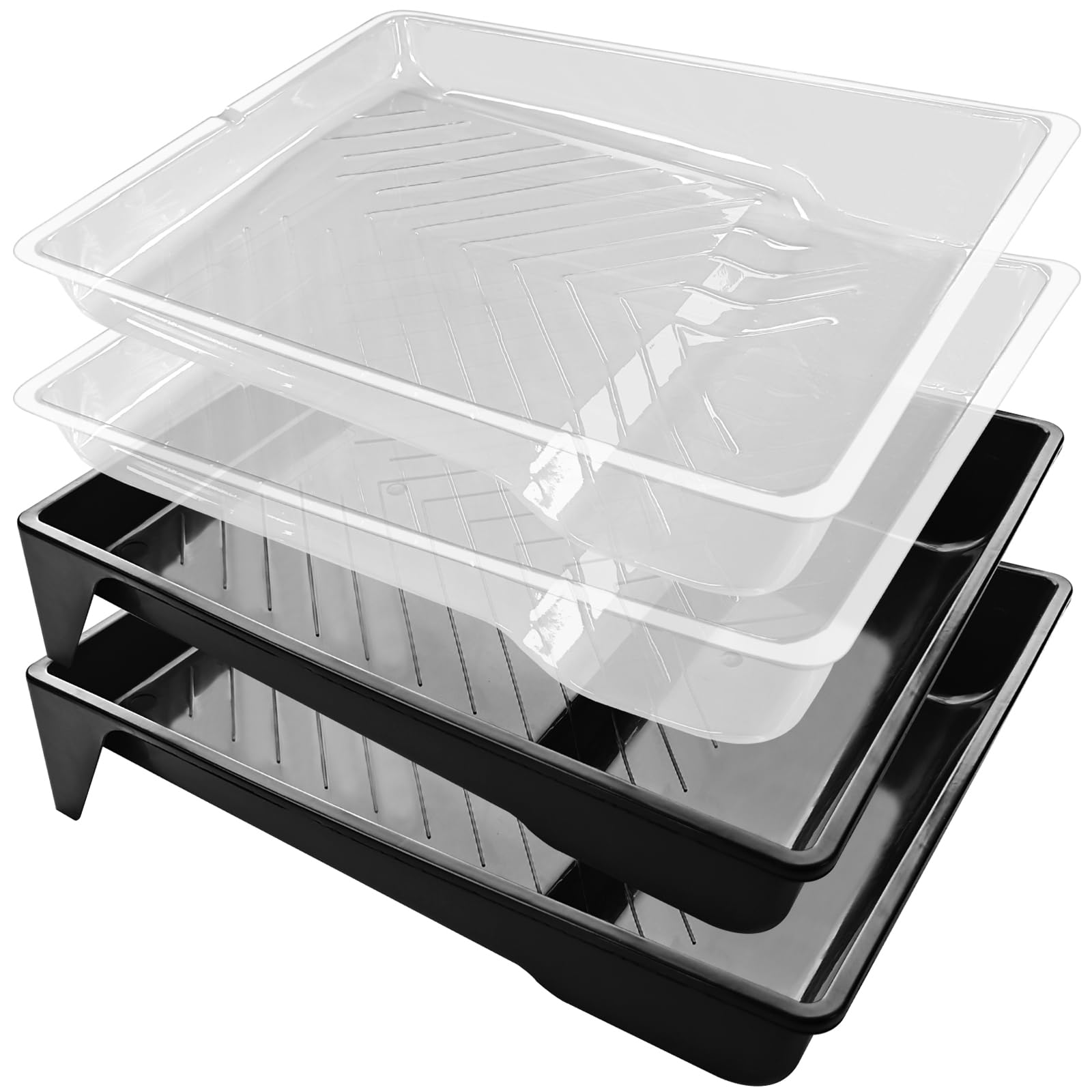 Great Andrew - Confezione da 4 vassoi di vernice da 22,9 cm, 2 vassoi in plastica robusta con 2 vassoi usa e getta, vassoi per rullo di vernice, per progetti di pittura fai da te, pareti, mobili