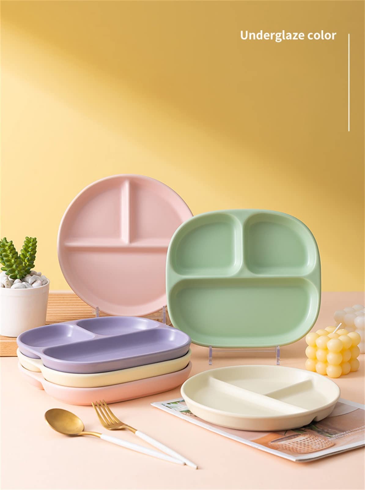 Klickpick Home - Set Of 12 With 3 Compartment Divided Plates For Kids Plastic - View #3