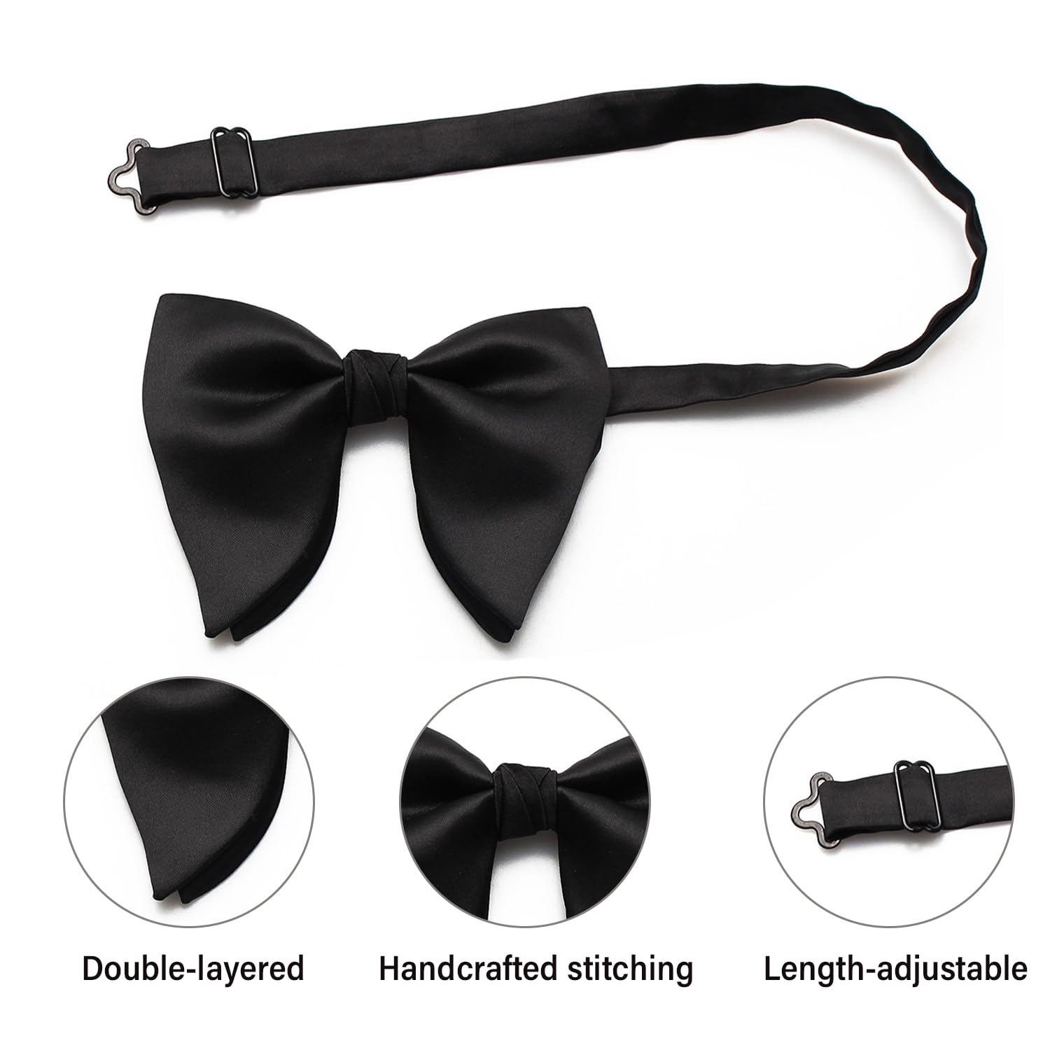 Fewelle Oversized Bow Tie for Men, Satin Silk Bow Tie, Pre-Tied Adjustable Black Bowtie for Tuxedo, Wedding, Formal Events (Orange)