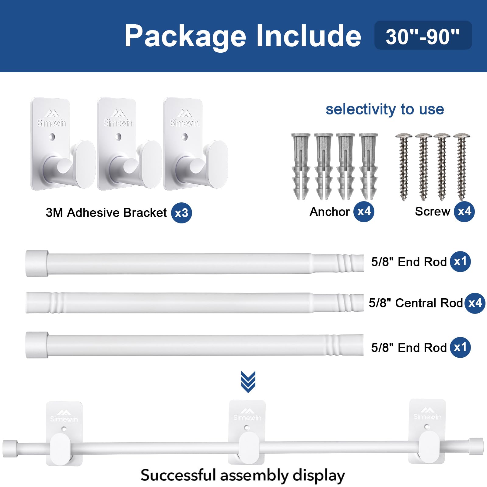 Snapklik.com : SIMEWIN Curtain Rods No Drilling For Windows 30 To 90