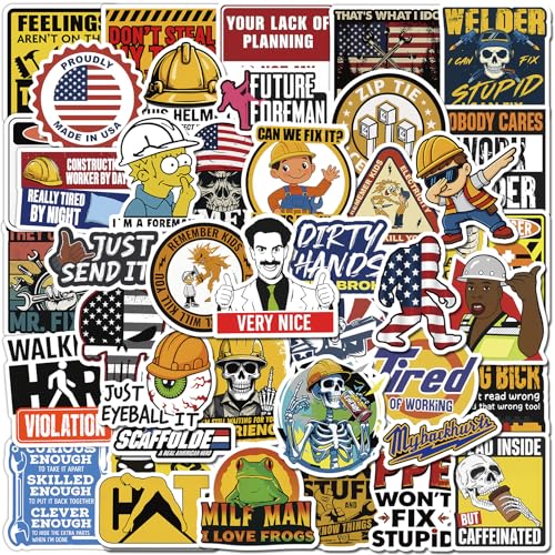 200 PCS Holographic Hard Hat Stickers for Adults Funny Waterproof Vinyl Decals for Helmets Toolbox Laptop Water Bottle Construction Work Hard Hat Accessories for Welders Electricians Mechanics