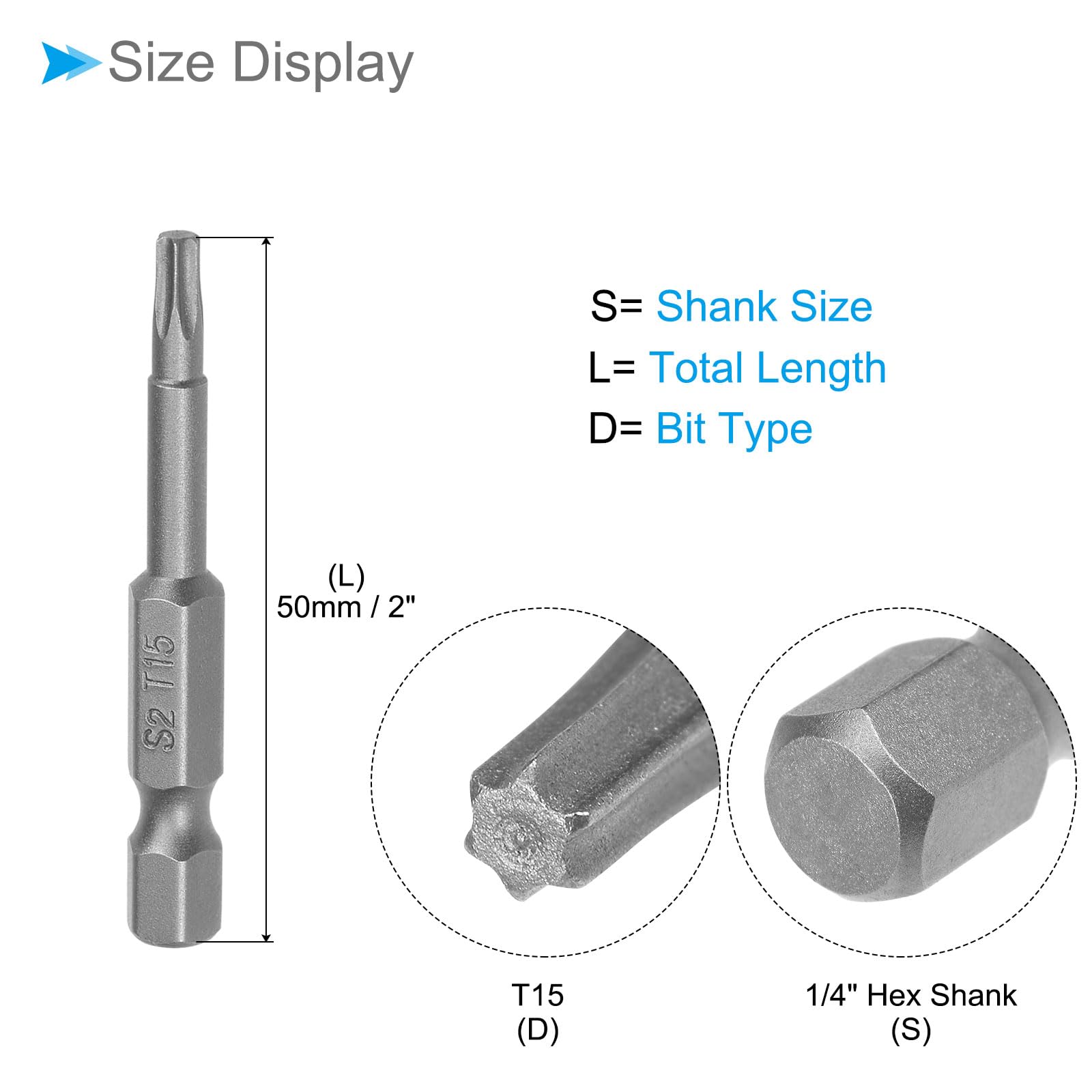 CoCud T15 Torx Head Screwdriver Bit, 2" Long 1/4 Inch Hex Shank, S2 Steel Magnetic Drill Bit Screw Driver - Image 2