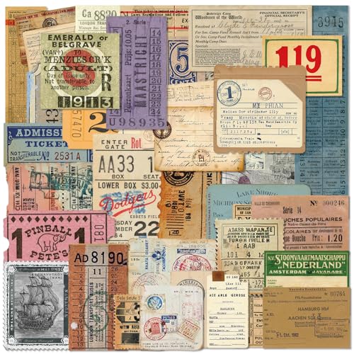 PRSTINCOL 100Pcs Vintage Sticker Pack - Scrapbooking Supplies & Junk Journal Accessories - Aesthetic Stickers for Water Bottles Craft Kits Bullet Journals - Retro Design