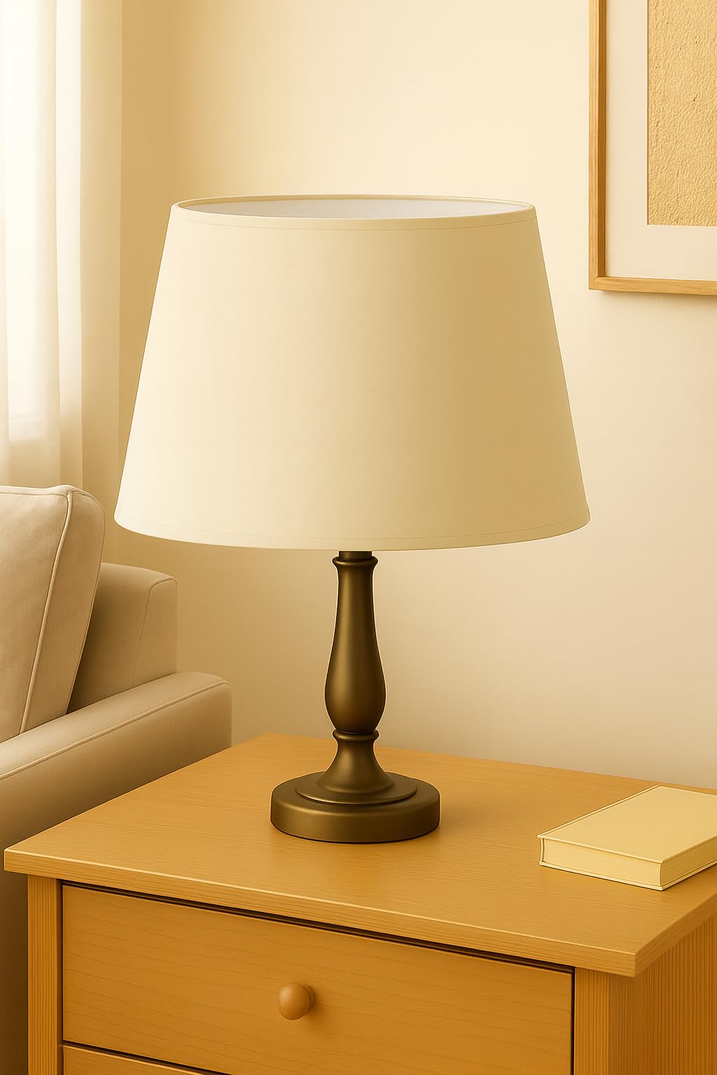 40 cm Abat-jour, Tissu en Coton avec dos en PVC blanc, Produit fait main, pour Lampe de table, Lampadaire (Beige)