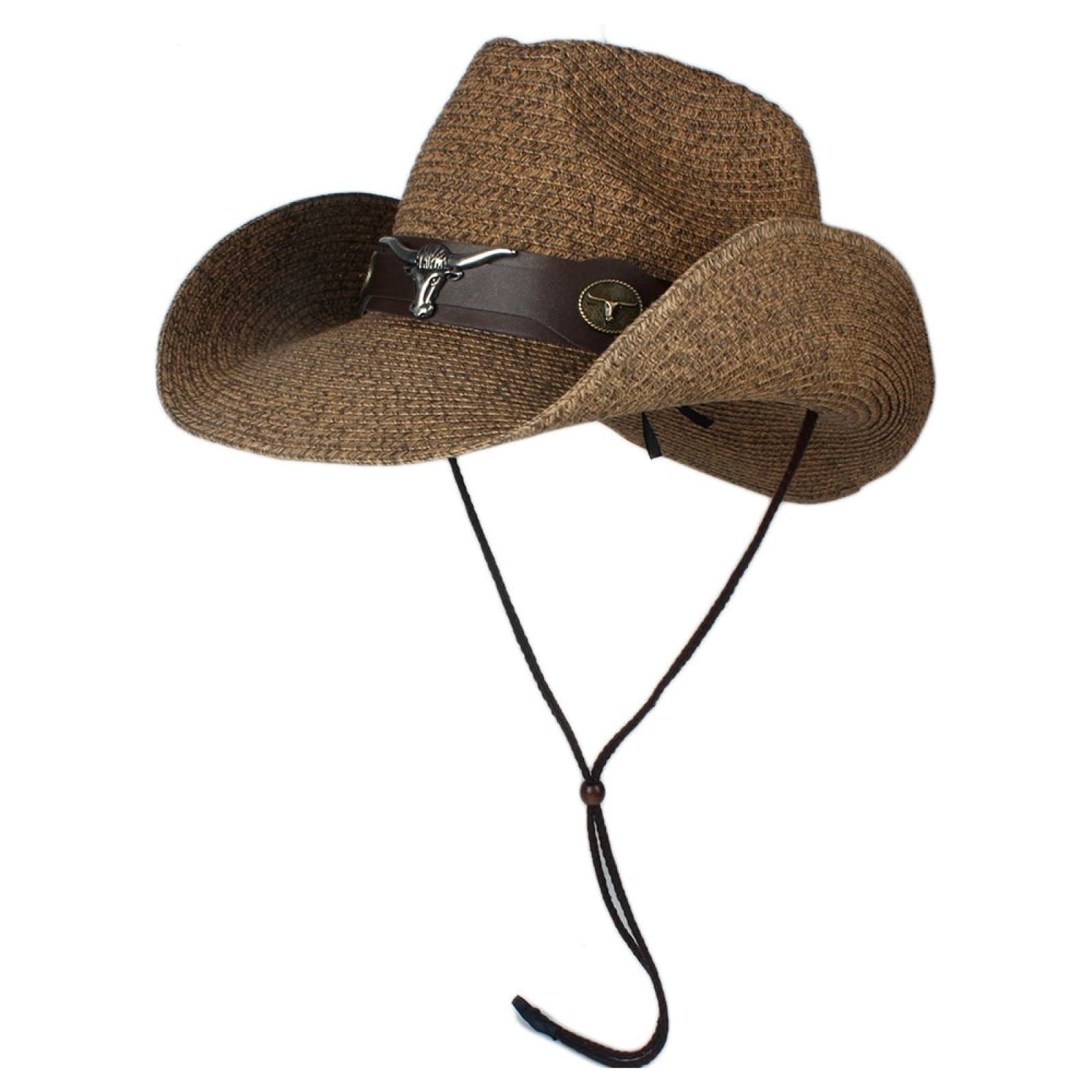 Cappello da Cowboy Estivo in Paglia Uomo Donna Cappello da Cowboy Occidentale Nero Cappello a Tesa Larga Cappello da Cowgirl Sombrero Hombre da Esterno (Nero 5859CM)