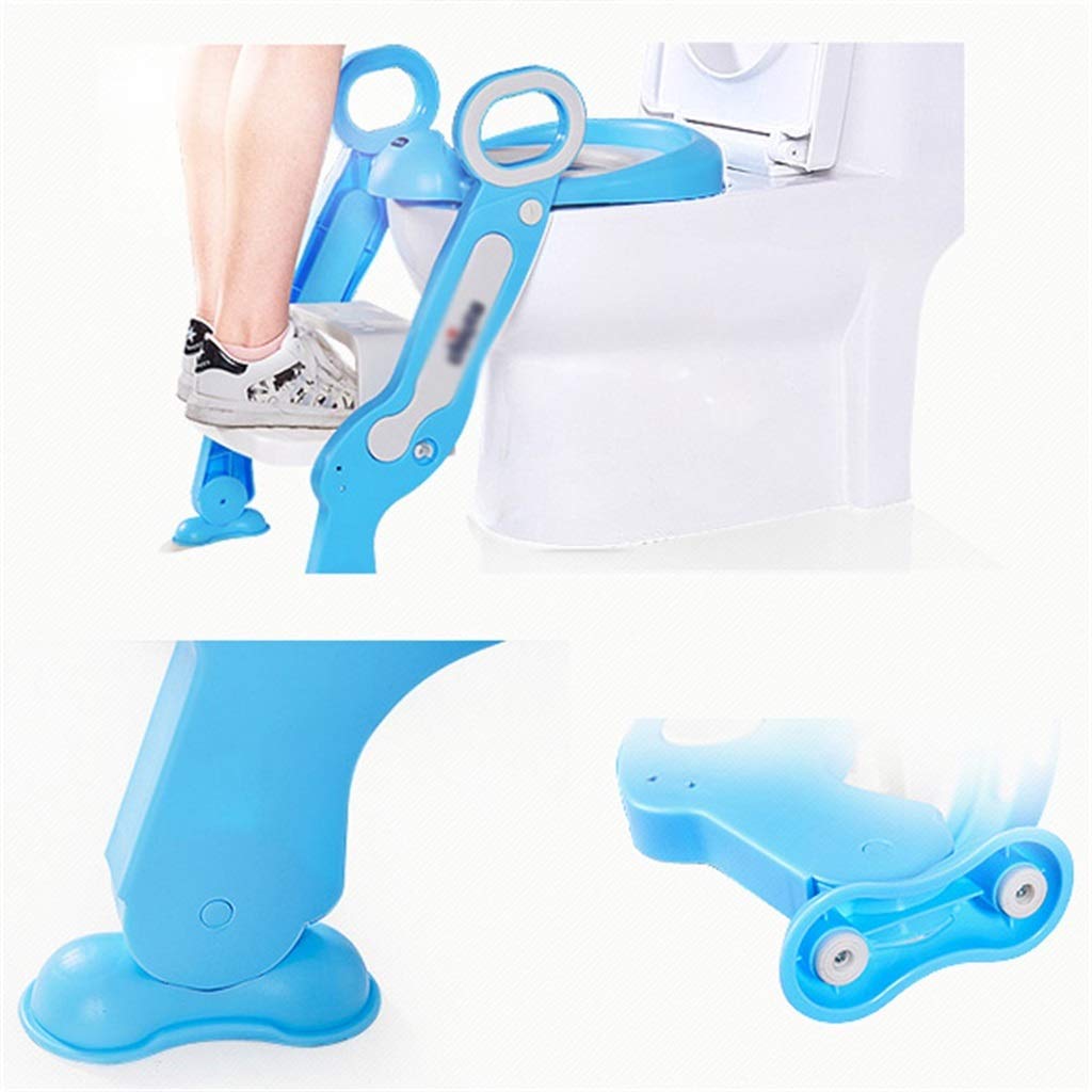 Toilette Töpfchen mit Trittleiter, Ergonomie Anti-Rutsch Töpfchentrainer Mit Toilettensitzabdeckung Einstellbar Falten Fußbank Zum Unisex-Kleinkind (Farbe : Blau)