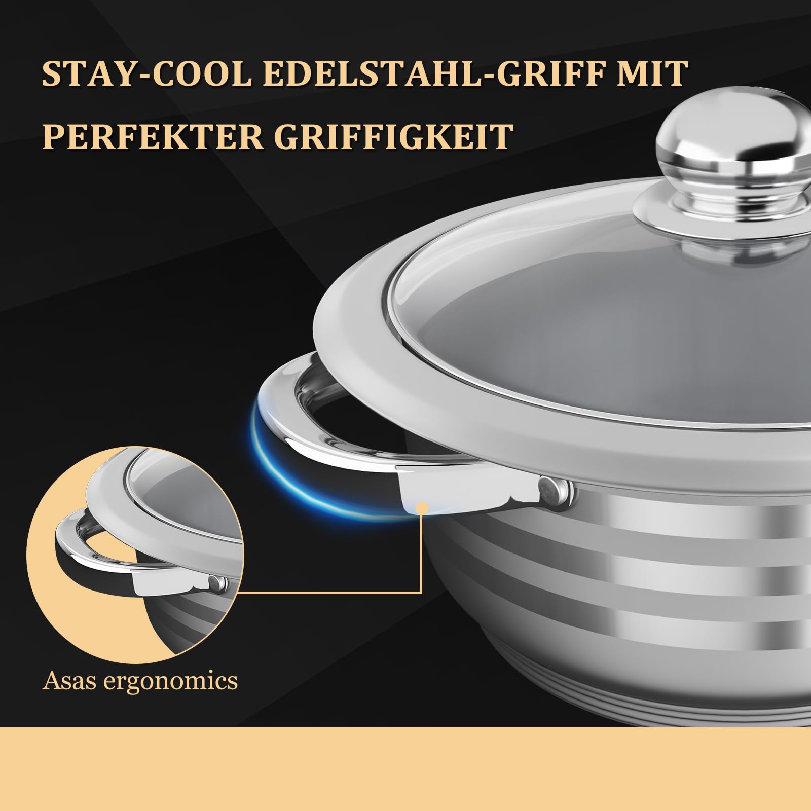 Homelux Edelstahl Topfset Mit Deckel, 10-tlg, 16/18/20/22/24 cm, Induktion | Kochtopf Set Für alle Herdarten, Spülmaschinen-geeignet
