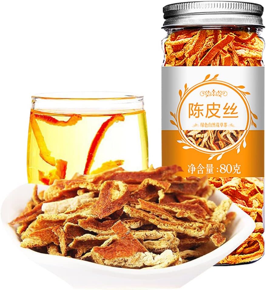 JTEDZI Dried Tangerine Peel Strip 80g/2.82oz, Dried Orange Peel Herbal Tea, Dried Mandarin Oranges, Chen Pi Si 陈皮丝 Fruit Orange Peel Strips Citrus Peel All Natural Chinese Seasoning