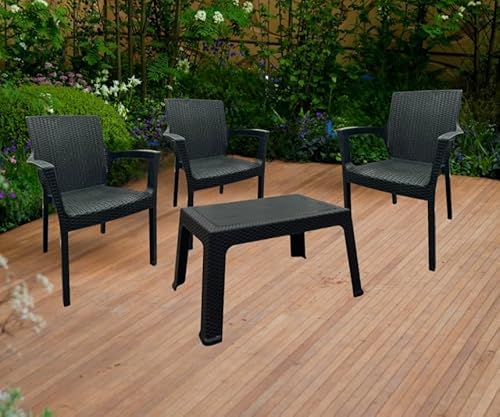 طاولة بلاستيكية عصرية ومتينة بتصميم راتان منسوج جمالي للاستخدام الداخلي والخارجي (لون أسود، طاولة قهوة)