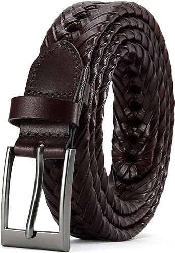 DOOPAI Men's Braided Leather Dress Belt - Comfort Fit, Adjustable