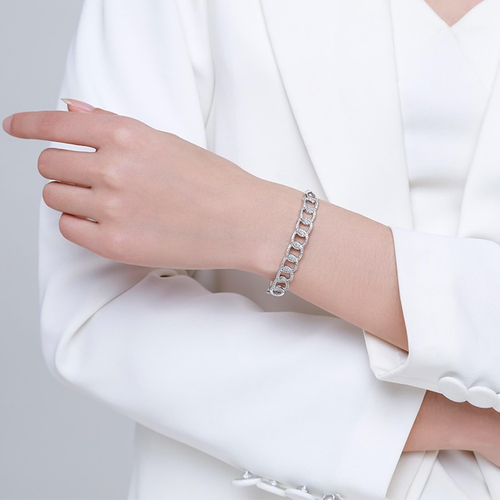 Bonita pulsera, pulsera para mujer, cadena con moissanita, oro blanco, conjuntos de joyas para mujer