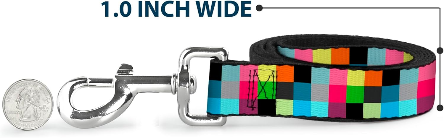 Buckle-Down Pet Leash - Checker Bright Pastel - 4 Feet Long - 1.5" Wide