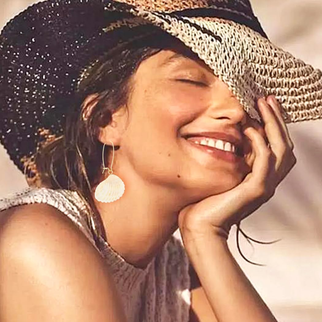 2 Pairs White Seashell Earrings Natural Sea Shell Earrings Summer Beach Dangle Earring for Women - Image 2