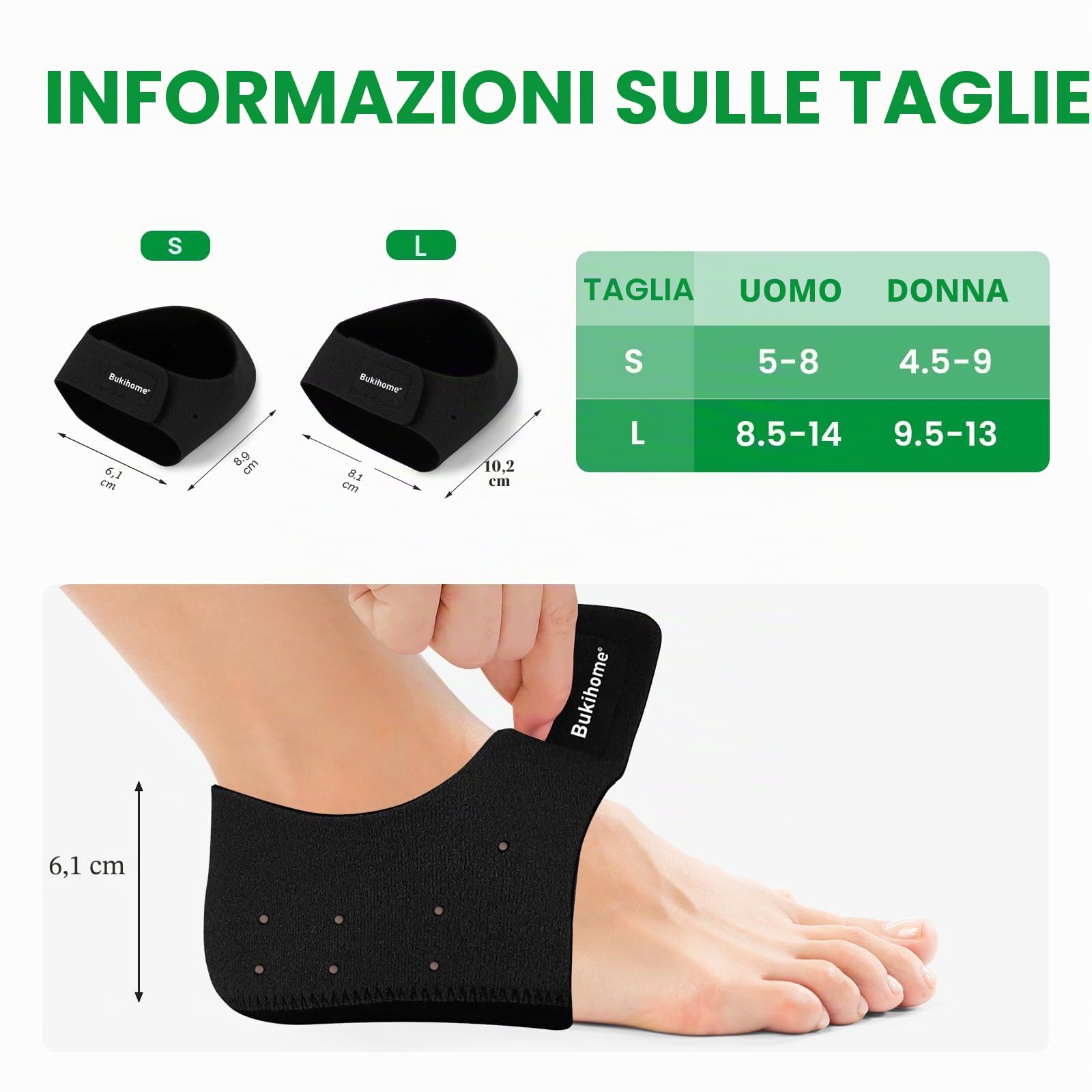 Protezioni per talloni fasciite plantare - Bukihome Tacco Coppe per Donne Uomini Tacchi Spur Dolore Relief - Inserti Tacco Pads per Achille Tendinite Tacco Secco Cracked, Nero, 42-47