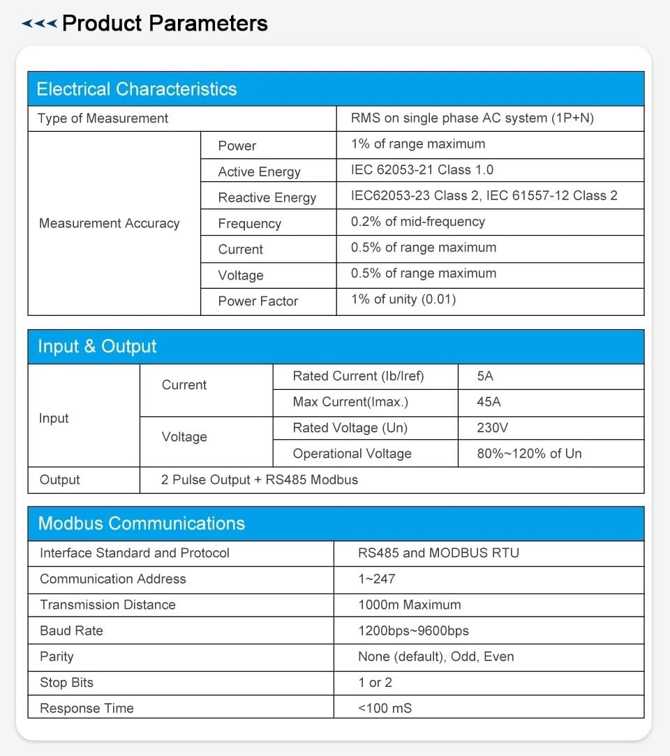 SDM120M 5(45) A, 220/230V, Contatore monofase, Uscita impulsi, +RS485, 17,5mm