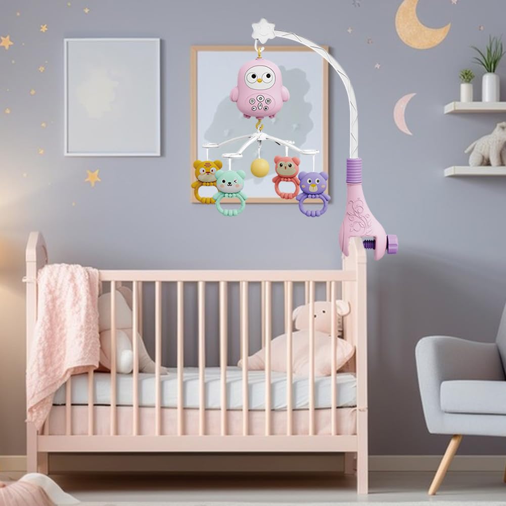 Mobile Musical Bébé, Cloche de Lit Bébé Rotatif à 360° avec Projecteur Veilleuse Musical, Carillons Suspendus Hochet Animaux Jouet éducatif Bébé, avec Support Mobile, Cadeau de Naissance