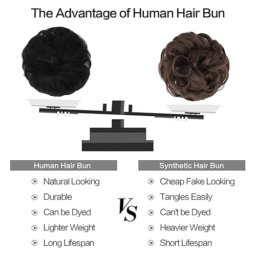 Miniatura 4 de FESHFEN - Extensiones de moño, 100 % cabello humano, pieza de moño desaliñado, goma de cabello rizado, coleta, extensiones para mujeres y niñas,