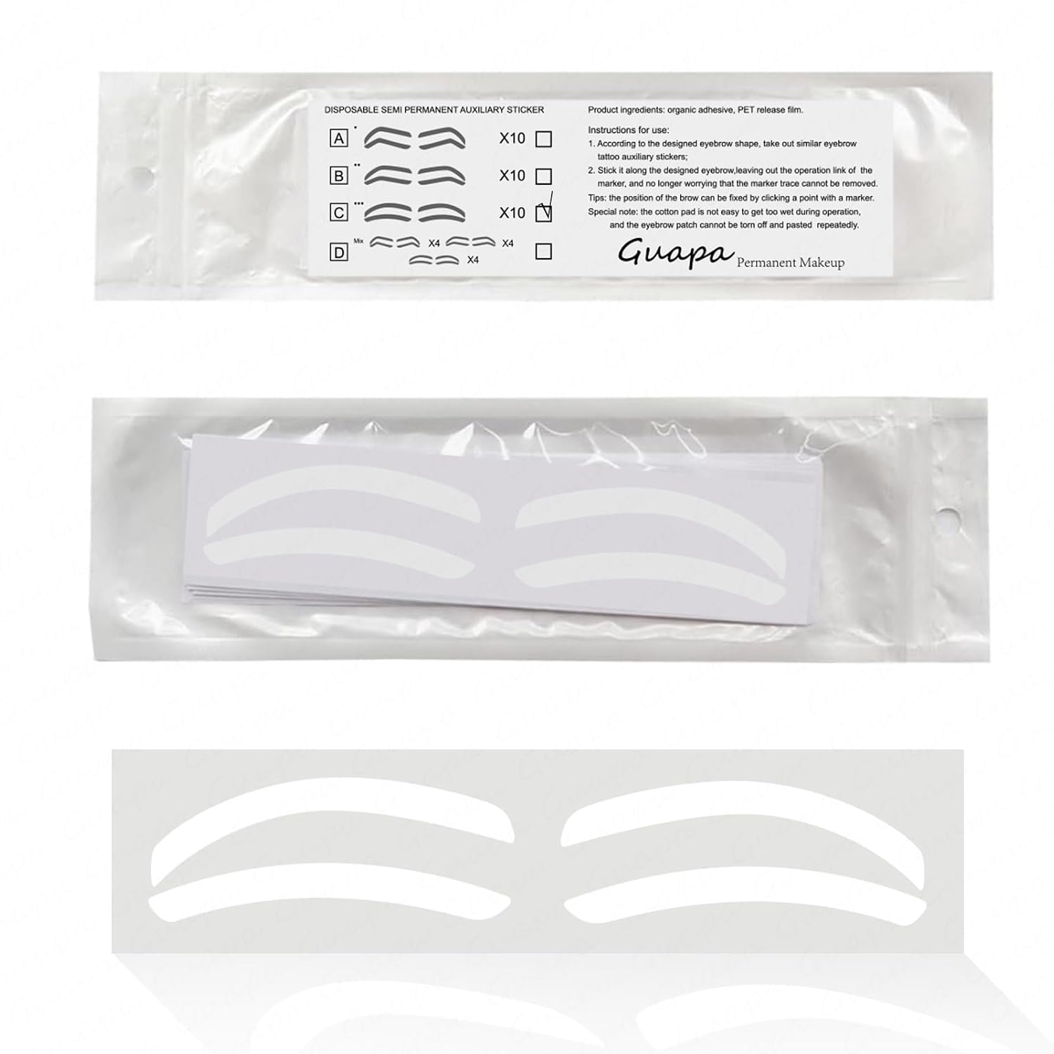 Disposable Eyebrow Design Stencil Eyebrow Tint Airbrush Auxiliary Sticker for Brows Shaping with Single Eyebrows Type Option (1 Bag - C type - 10 Pairs)