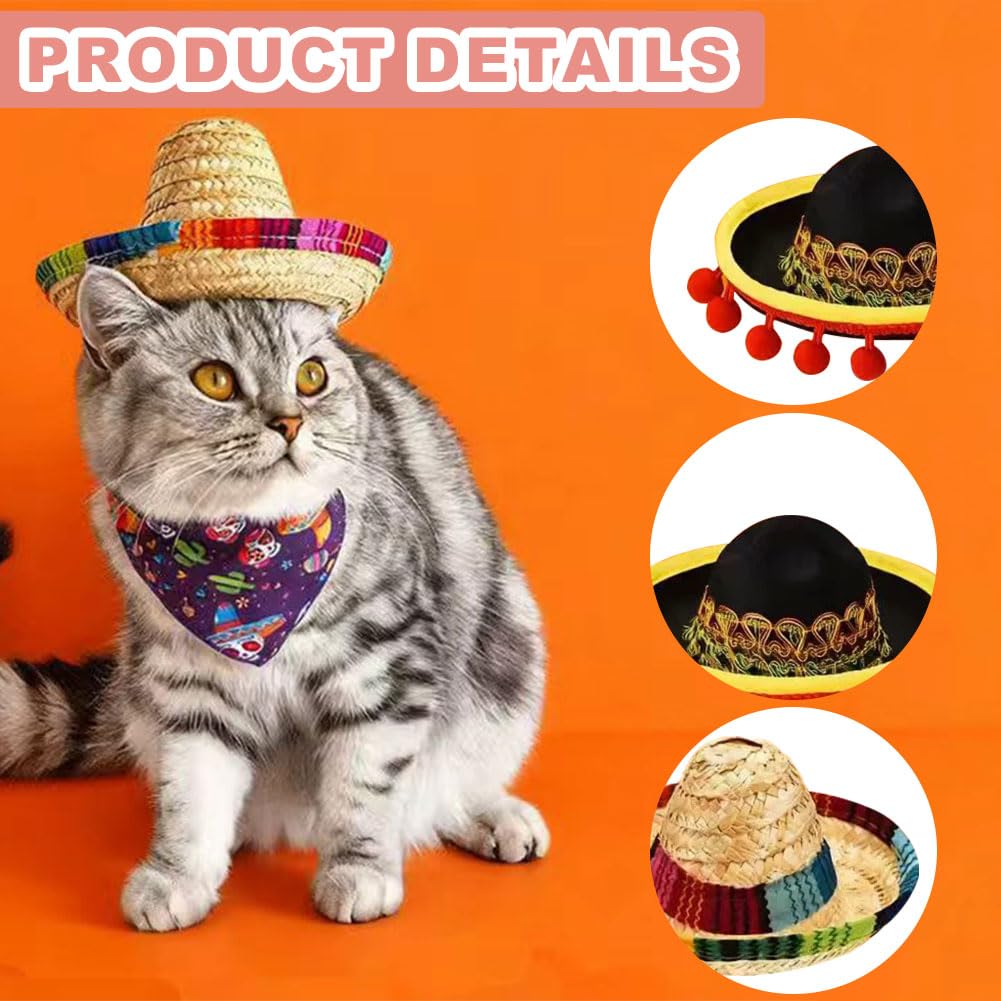 Falafoty Mini Mexican Sombrero Hats, 6PCS Mini Fun Fiesta Straw Hats Cinco De Mayo Fabric Sombrero Mexican Fancy Dress - Image 3