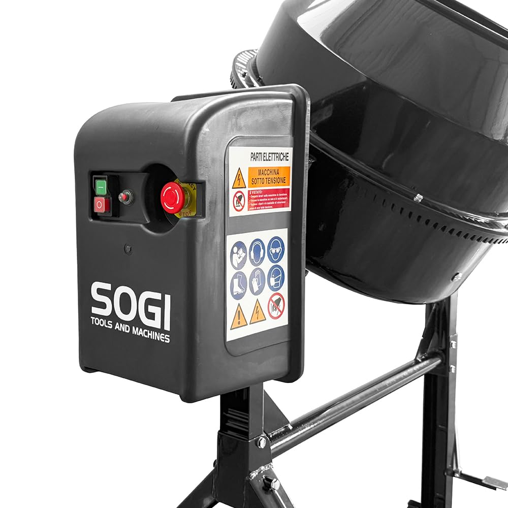 SOGI BEM-120 Betoniera elettrica a bicchiere - capacità 120 L - motore 550 W - per calcestruzzo, malta e intonaco - nera