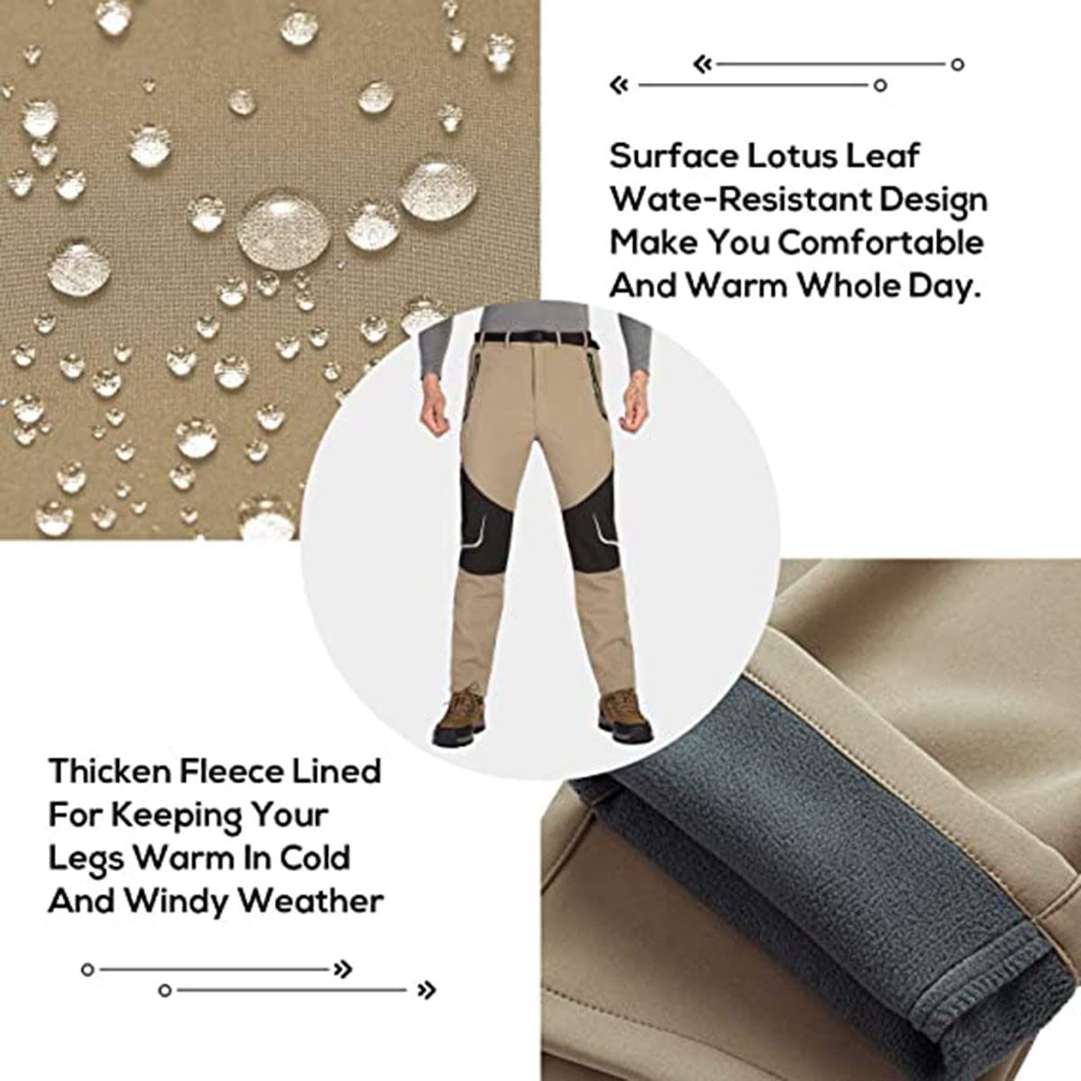 Heren Fleece Gevoerde Warme Waterdichte Broek Thermische Winddichte Winterbroek Voor Buitenwerk Kamperen Wandelen Wandelen Met Ritszakken Sneldrogende Broek 5,3XL