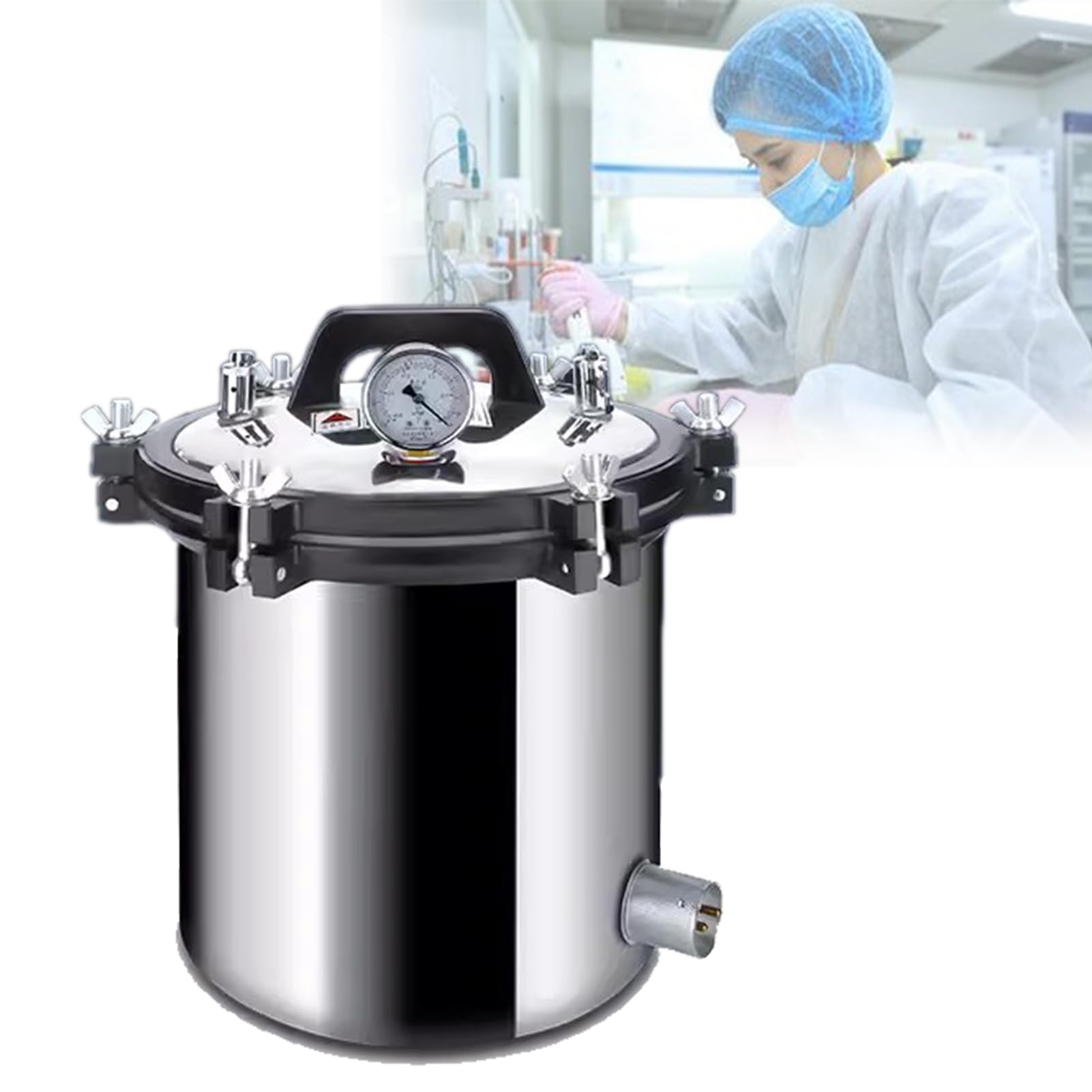 Sterilizzatore a vapore portatile autoclave - Pentola di sterilizzazione in acciaio inossidabile ad alta pressione per apparecchiature di laboratorio odontoiatrico - Prevenzione sicura delle
