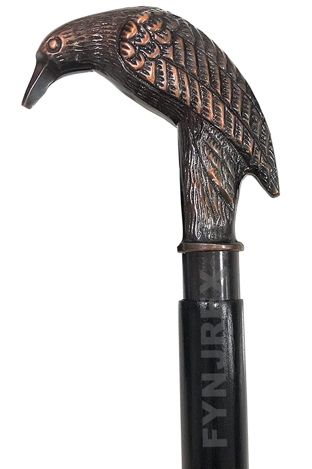 Canne en bois poignée laiton sculpté faucon cadeau homme authentique