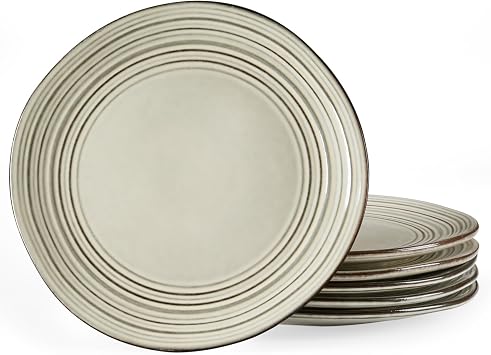 famiware Dinner Plates, 8 Inch Small Plate Set for 6, Dessert Appetizer Speckled Hand-made Ceramic Salad Plates, Microwave & Dishwasher Safe, Scratch Resistant, Twilight Series, Terre-verte