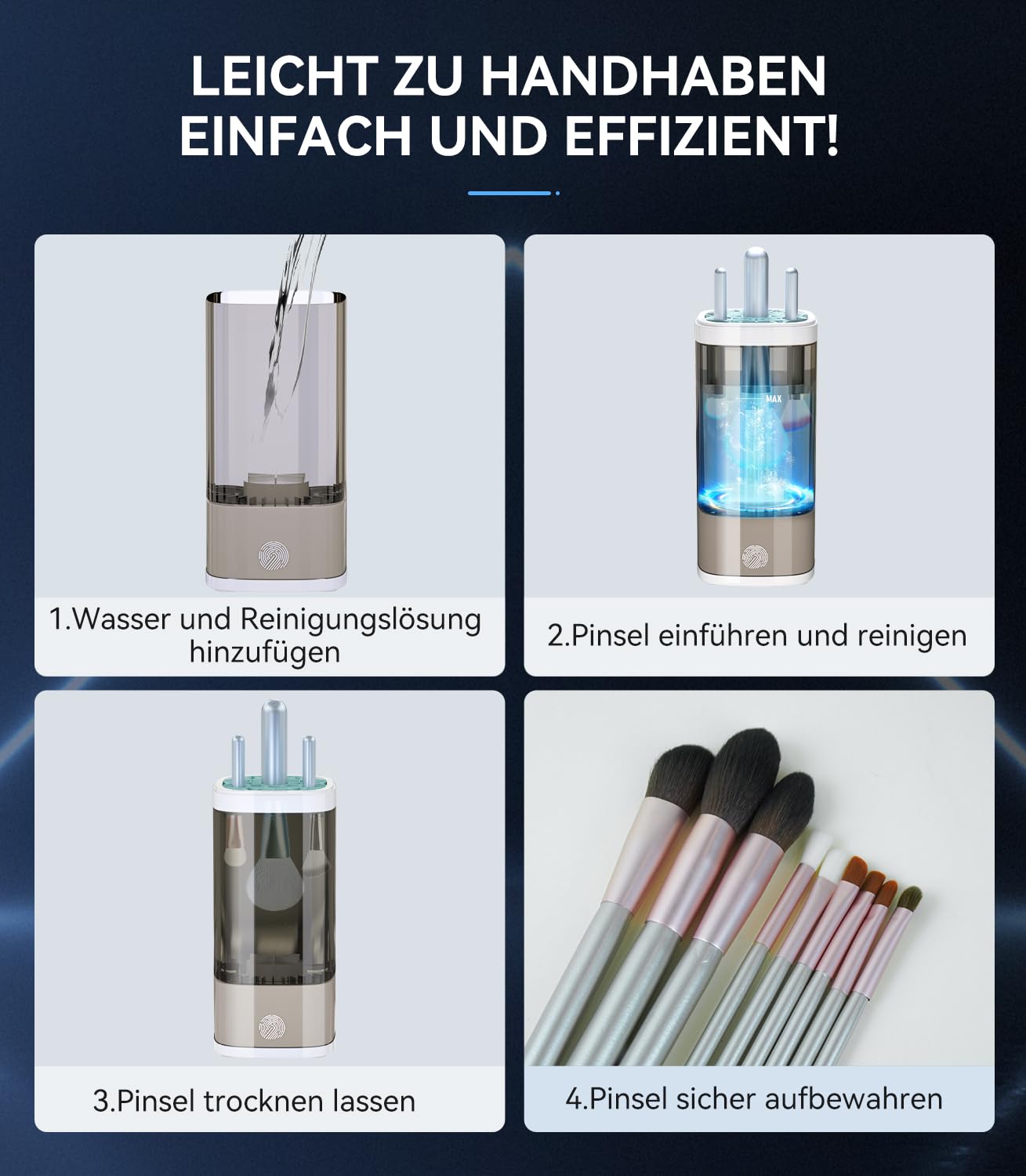 Detergente per pennelli elettrico. Più potenti prestazioni di pulizia – lampada UV medica + 7000 giri/min. Dispositivo per la pulizia dei pennelli. Design perfetto. Compatibile con tutte le