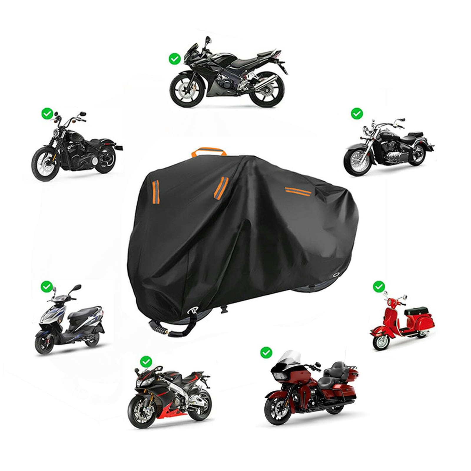 Wodoodporny pokrowiec na motocykl, wytrzymały pokrowiec na pojazd motocyklowy Powersports, całoroczna ochrona z wiatroszczelnymi paskami i paskami odblaskowymi