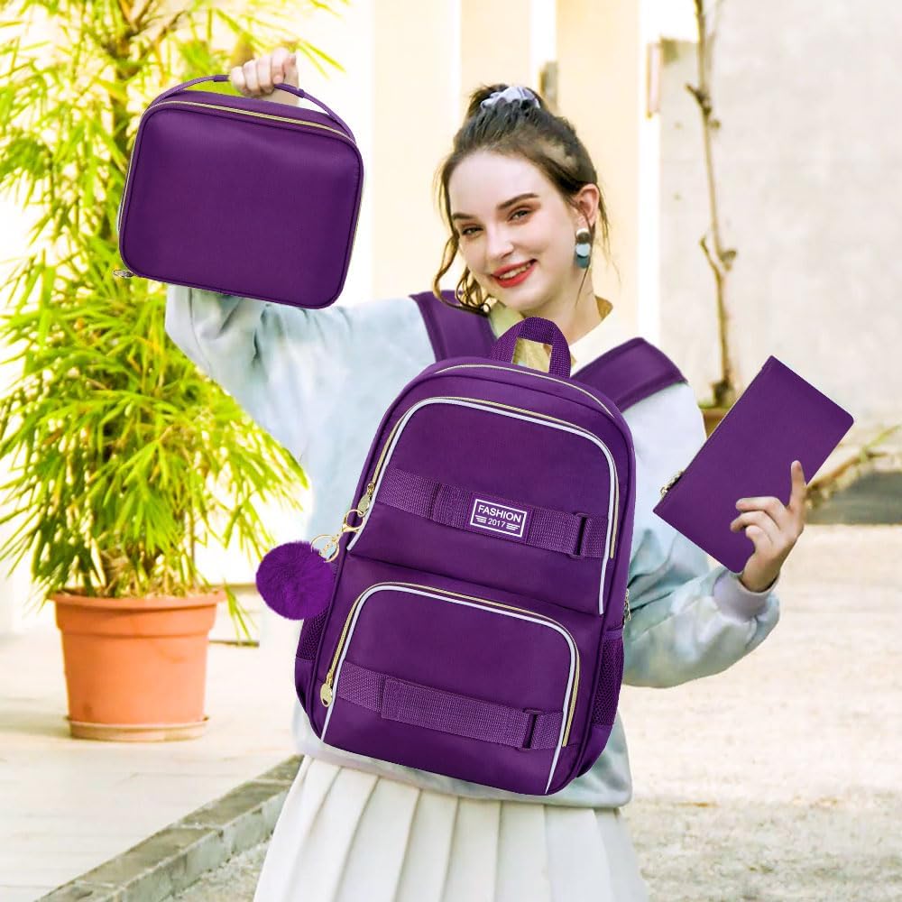 3Pcs Backpack for Girls Boys, 17 Inches Women Men School Bookbag Set for Teens College, Laptop Backpacks with Lunch Box - Image 7