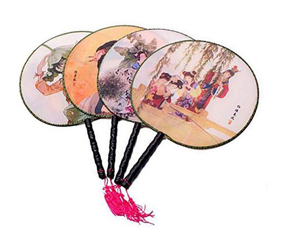Zonon - Paquete de 4 abanicos plegables florales de mano de seda de bambú con borla para mujer, abanico plegable a mano con funda de tela para bailar, decoración de bodas, regalos